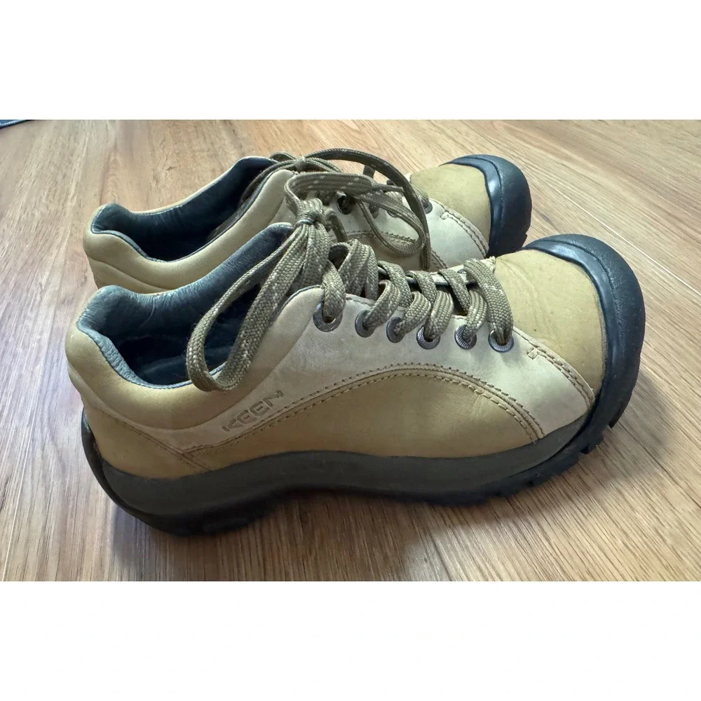 Keen Briggs Tan Beige Leather Lace Up Walking Shoes Womens Size 6.5